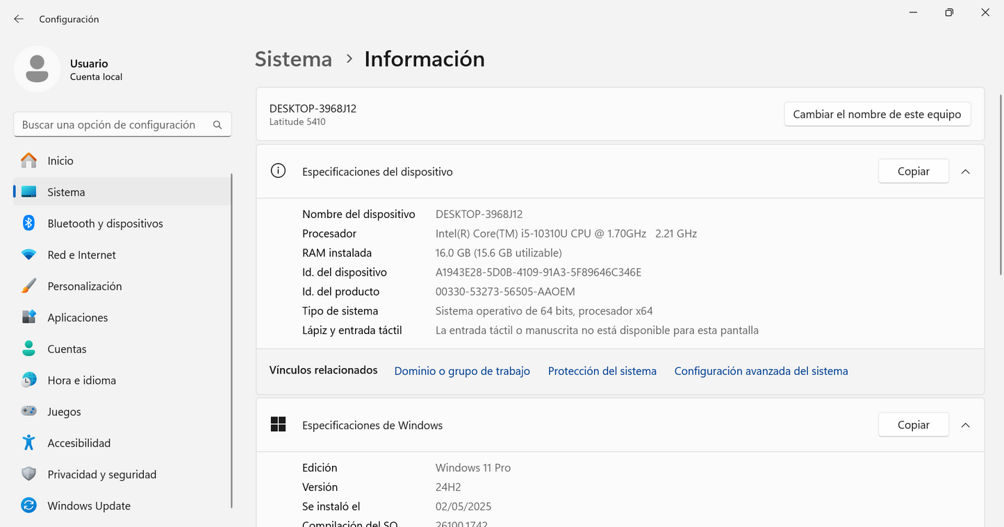 Dell Latitude 5410, Core I5 10ma, 16gb Ddr4, 256gb Ssd, W11 Gris