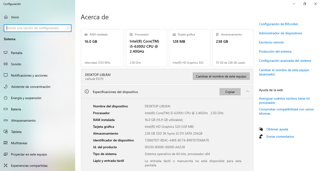 Dell Latitude E5270 Core I5 6a Gen 16gb Ssd 256gb Win10 Pro Negro (Reacondicionado)